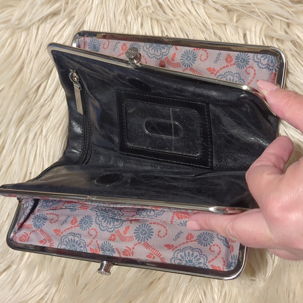 HOBO International Lauren Black Leather Double Frame Clutch Bag Purse - Picture 5 of 9